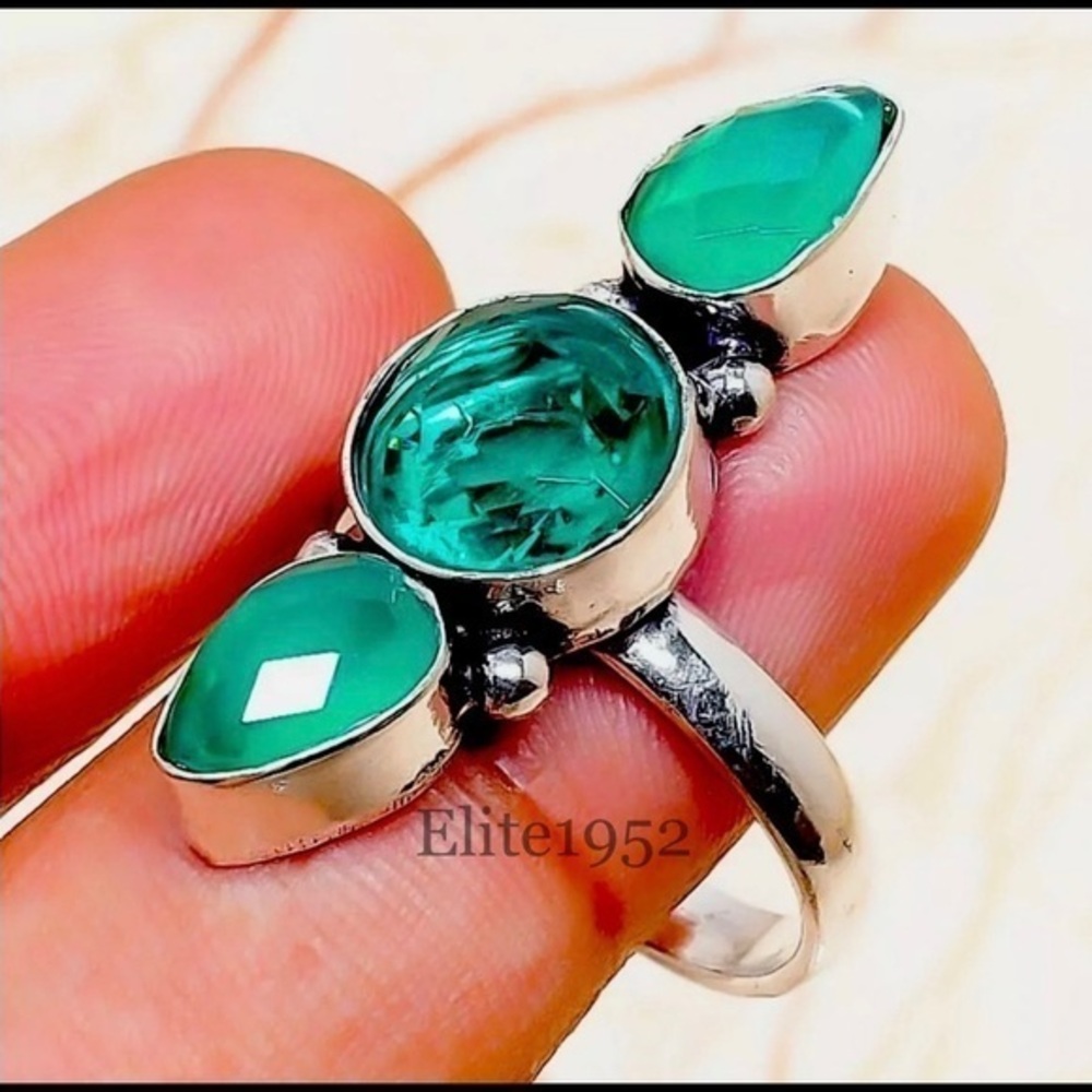 Indicolite Tourmaline Star Gemstone Ring sz 9 925 stamped green